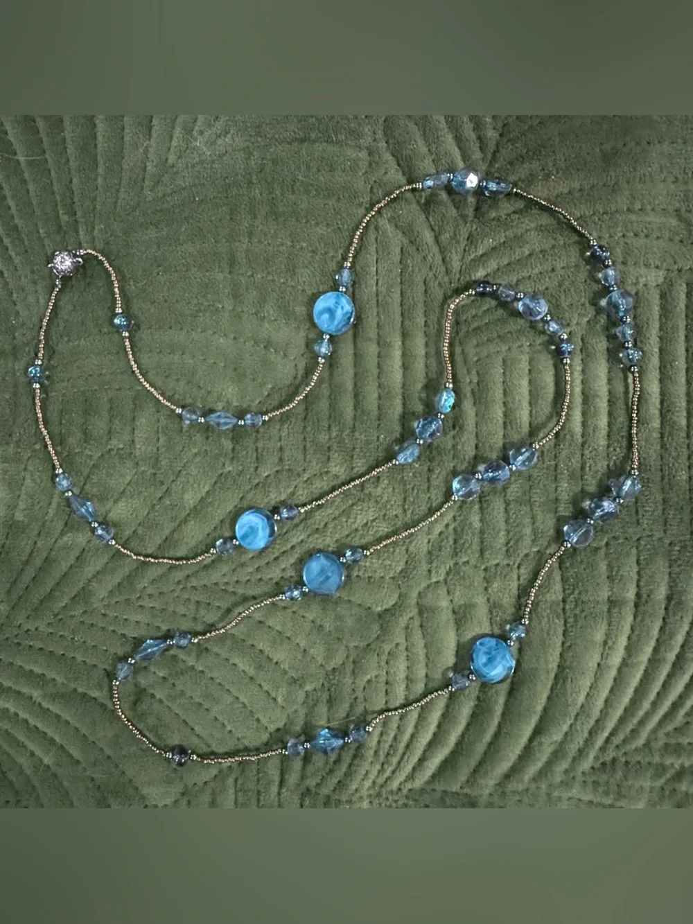Bronze & Turquoise  Blue Acrylic Beaded Long Necklace - Women Jewelry